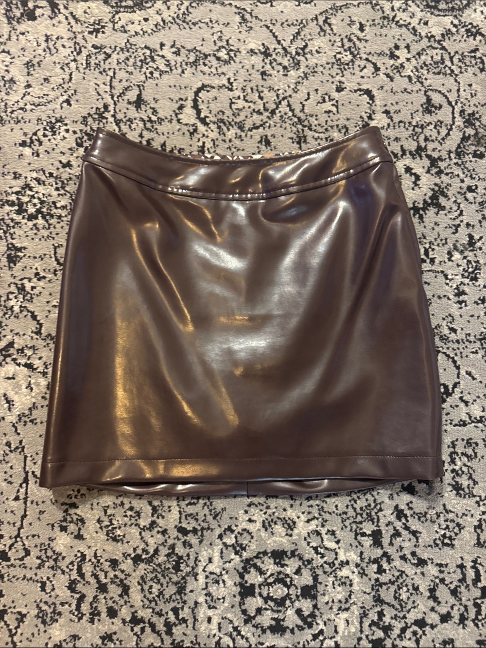 BCBGMaxAzria vintage Shiny Chocolate / eggplant Faux Leather Mini Skirt